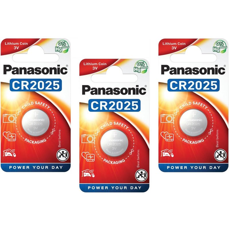 Panasonic Lot de 3 Piles Bouton Cell Power CR2025 Lithium 3V