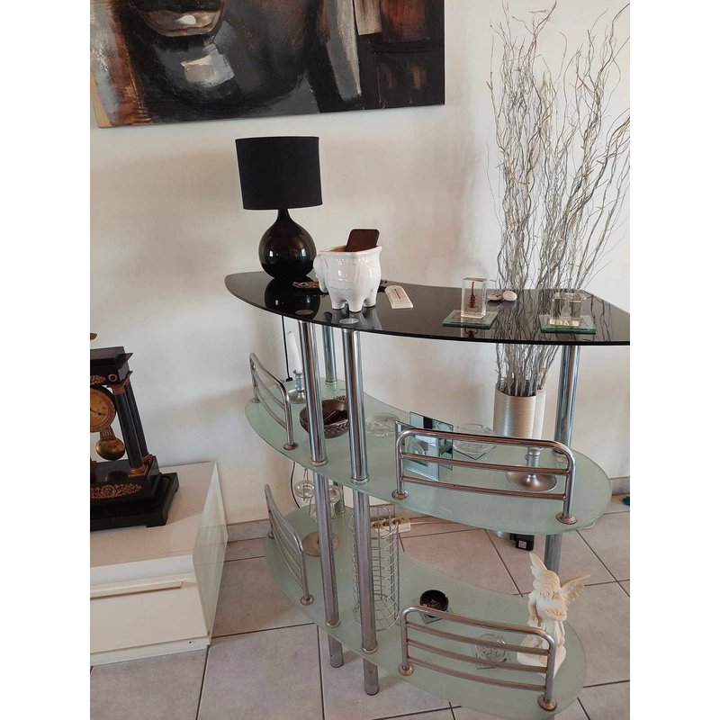 Table Bar De Salon En Verre Trempé Coloris Opaque Pieds Chromés