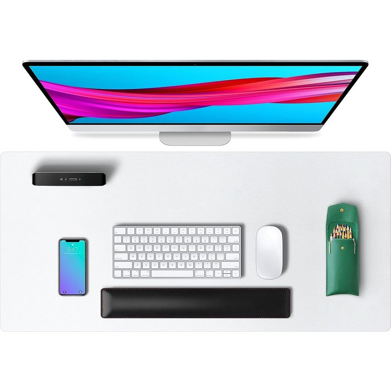 Sous-main, sous-main en cuir PU, tapis de souris, sous-main antidérapant, sous-main étanche pour le bureau et la maison (80 cm x 40 cm, blanc)