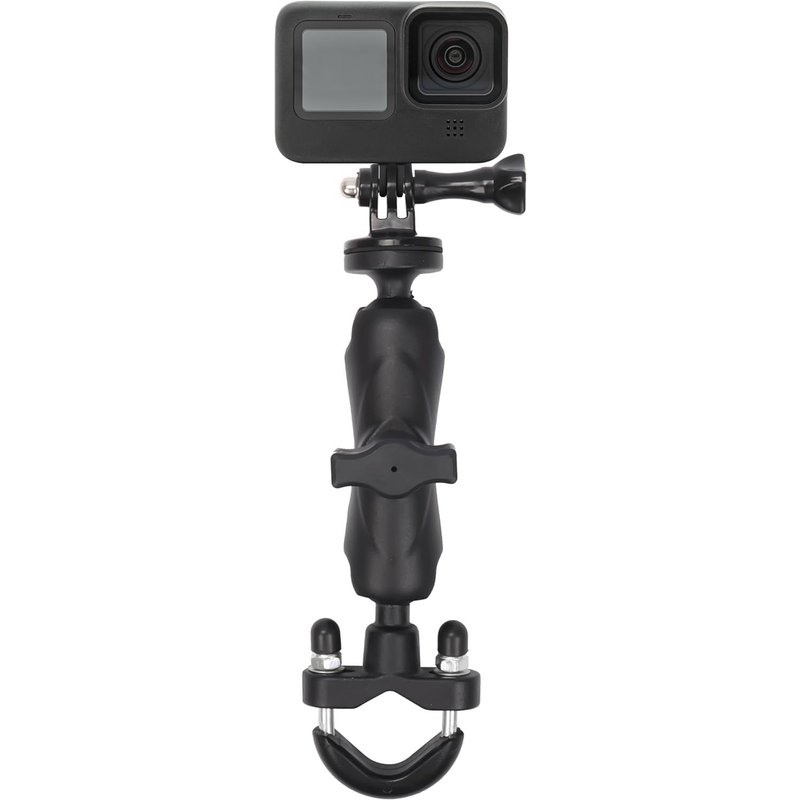 Support Caméra Moto & Vélo Noir - Support Caméra Guidon Aluminium Rotation 360° - Pince Vélo Compatible pour Appareil Photo Reflex et Caméra d'Action & Autres Accessoires