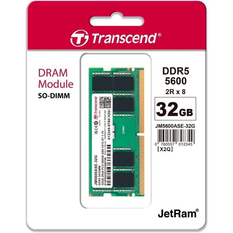 Transcend - DDR5 - module - 32 Go - DIMM 288 broches - 5600 MHz / PC5-44800 - CL46 - 1.1 V - mémoire sans tampon - on-die ECC