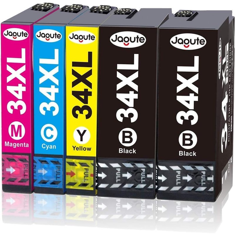 TRAHOO-34XL Cartouche, Remplacer pour Epson 34 34 XL Cartouche d'encre Compatible avec Epson Workforce Pro WF-3725DWF WF-3720DWF WF3725DWF WF3720DWF (2 Noir, 1 Cyan, 1 Magenta, 1 Jaune)