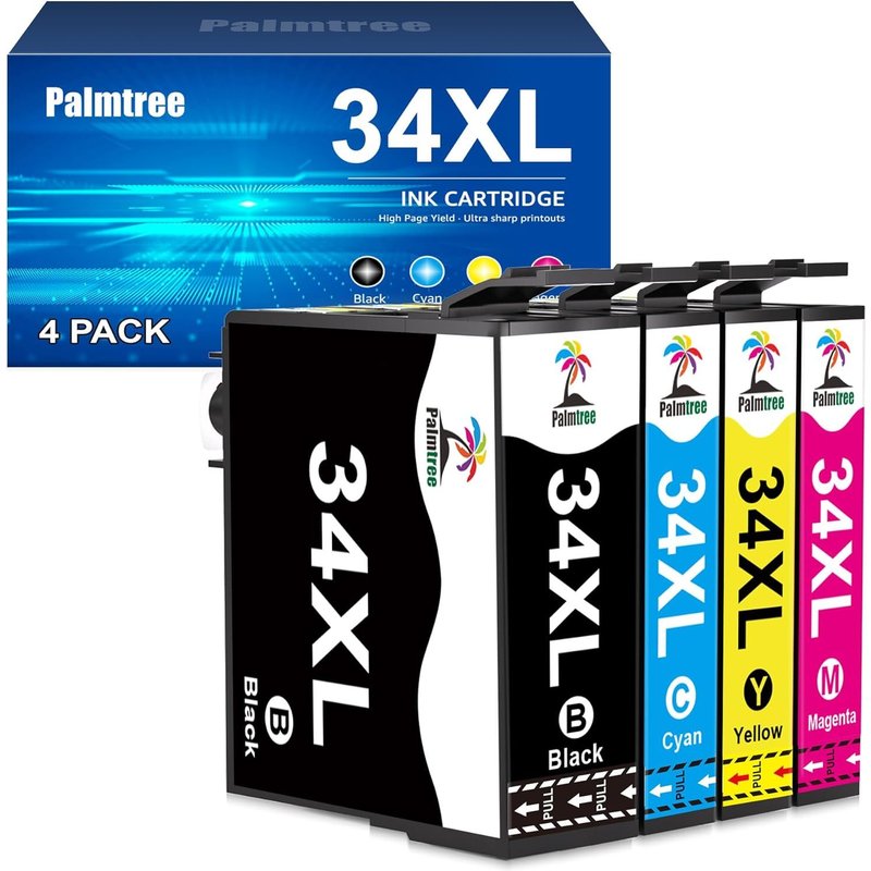 TRAHOO-Cartouche d'encre Compatible pour Epson 34 34XL, pour Workforce Pro WF-3720DWF WF-3725DWF (Pack de 4/1 Noir 1 Cyan 1 Jaune 1 Magenta)