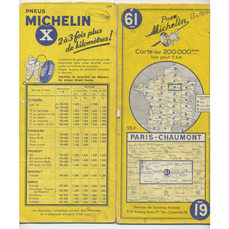 Carte Michelin 61 Paris - Chaumont - Édition 1955