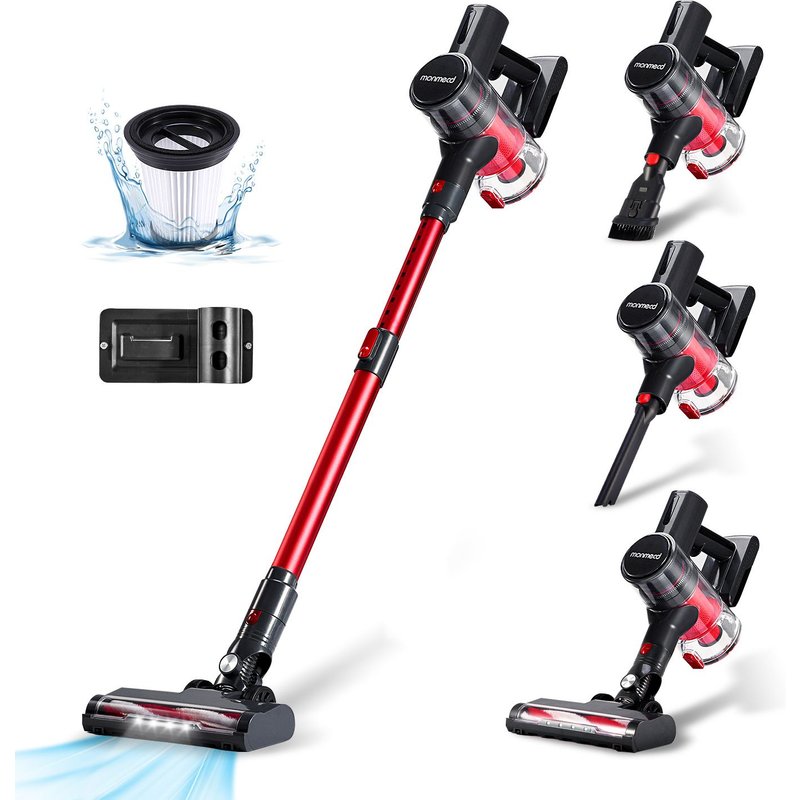 monmecd Aspirateur Balai sans Fil 4-en-1 – 16Kpa, 150W, 50 Min d’Autonomie, LED, 2 Vitesses, Réservoir 1L, pour Tapis Sols Durs Poils d’Animaux