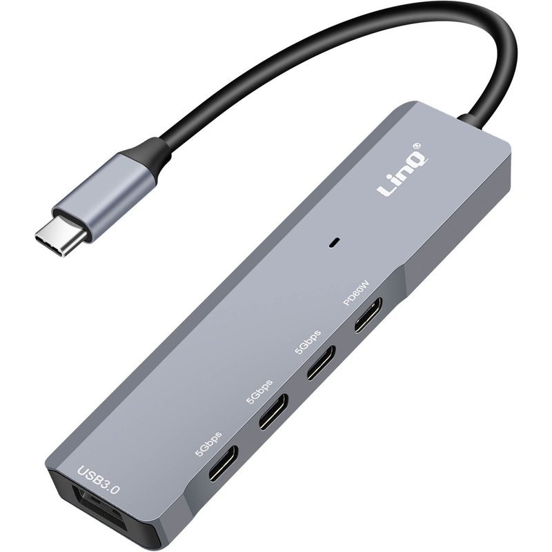Hub USB-C OTG vers 3x USB C 5Gbps + USB 3.0 + USB C Power Delivery 60W LinQ Noir