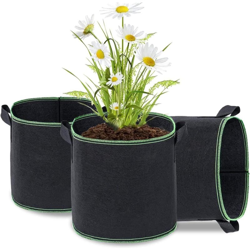 Sacs À Plantes, Lot De 3 Sac De Culture En Non Tissé Sac De Plantation Sac De Jardin Avec Poignée Sangles Aération Tissu Pots, Noir - 3 Gallons