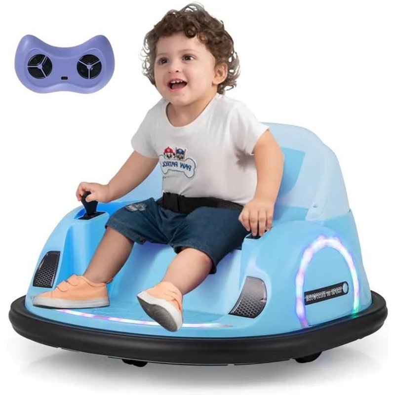 Costway 12v Auto Tamponneuse Electrique Pour Enfants, Connexion Sans Fi, Led, Musique, Rotation À 360°, 18+ Mois, Bleu
