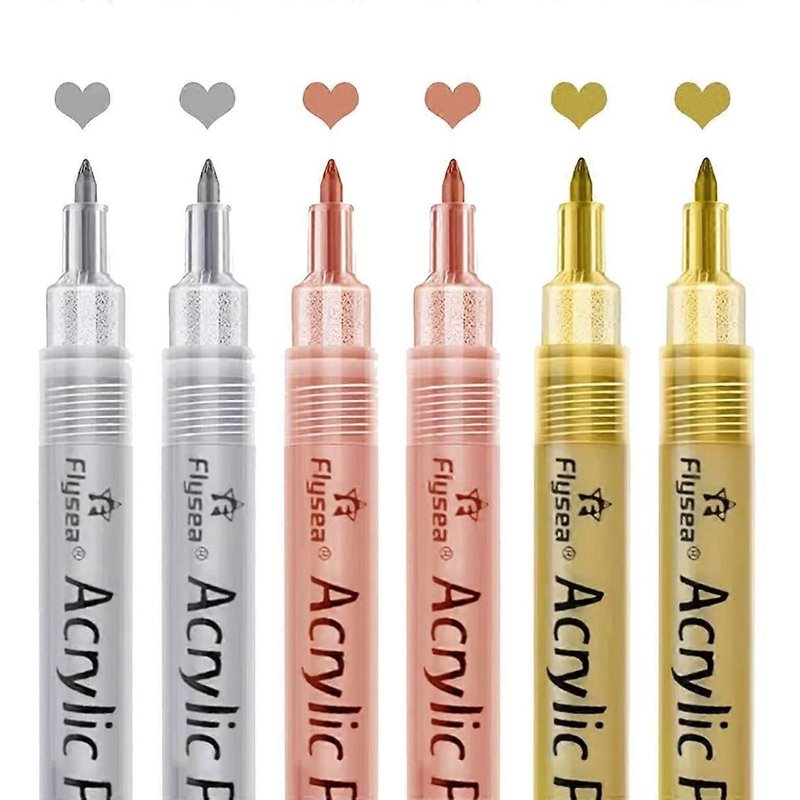 Stylos De Peinture Acrylique - Stylos De Peinture Or, Argent Et Or Rose, Stylos Marqueurs Métalliques, Métal À Base D'eau
