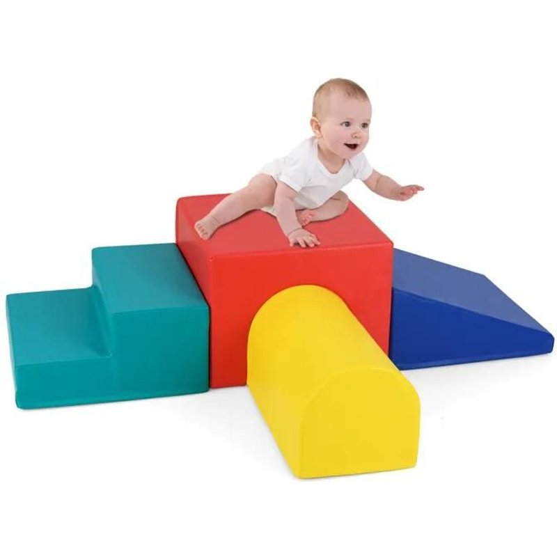 4pcs Module Motricité Bébé En Mousse Epe Costway-Bloc De Construction Housse Pu Imperméable Et Amovible-Grimper Et Ramper-Coloré