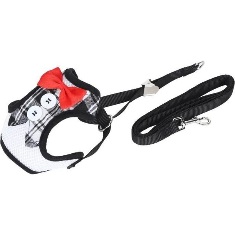 Omabeta Gilet Pour Chat Avec Laisse Ajustable Harnais De Chat Type Gilet Avec Laisse Réglable Animalerie Licol Grilles Noir M