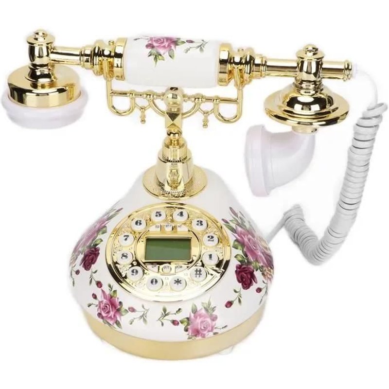 Pwshymi téléphone fixe rétro Pwshymi téléphone vintage Téléphone fixe européen rétro, impression telephonie piece Fleur mauve