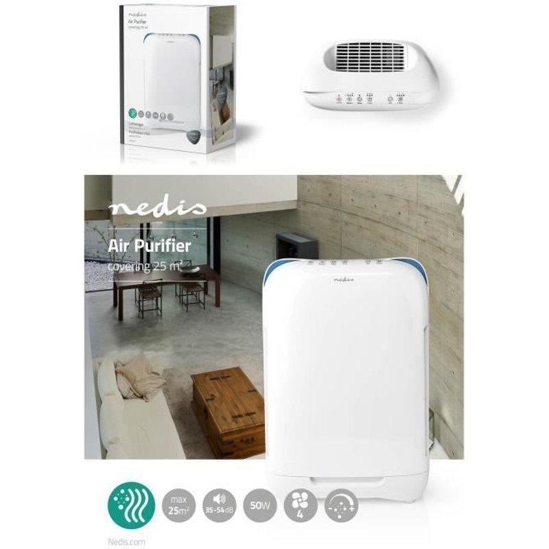 Purificateur d'Air 25 m² Taux d'air pur (CADR): 200 m³/h + Indicateur qualité d'air