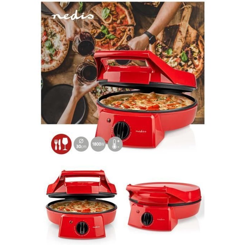 Four à Pizza et tartes avec Grill Plancha Revêtement Pierre antiadhésif 1800 W pour pancakes, omelettes, quiches et flammekueche
