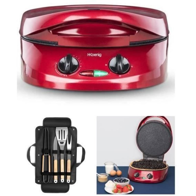 Four Ă tarte et pizza multifonction 1800 W RevĂȘtement pierre antiadhĂ©sif Puissance 1800 W + Set 4 accessoires pour barbecue