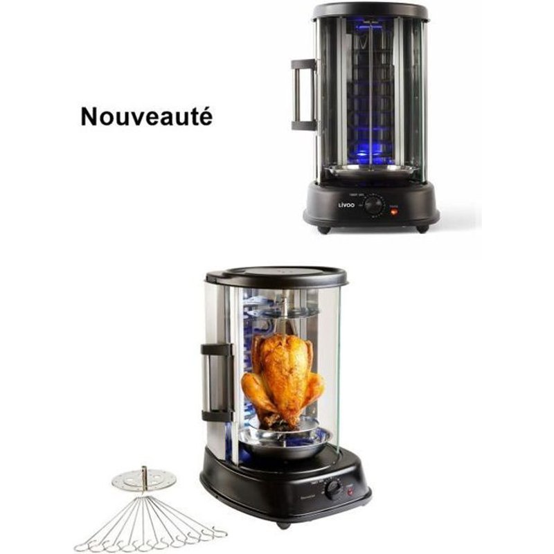 Rôtissoire grill horizontale Thermostat réglable 1500 W Rotation 360° en acier inoxydable Pour volaille et viande