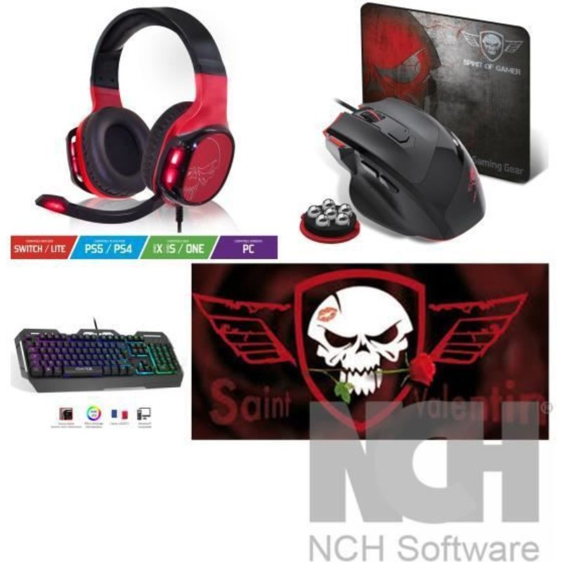 Pack GAMER 4 en 1 Spirit Of Gamer PRO-MK15 + CASQUE PS5 XBOX SWITCH PC + SOURIS + CLAVIER + TAPIS SOURIS spirit of gamer