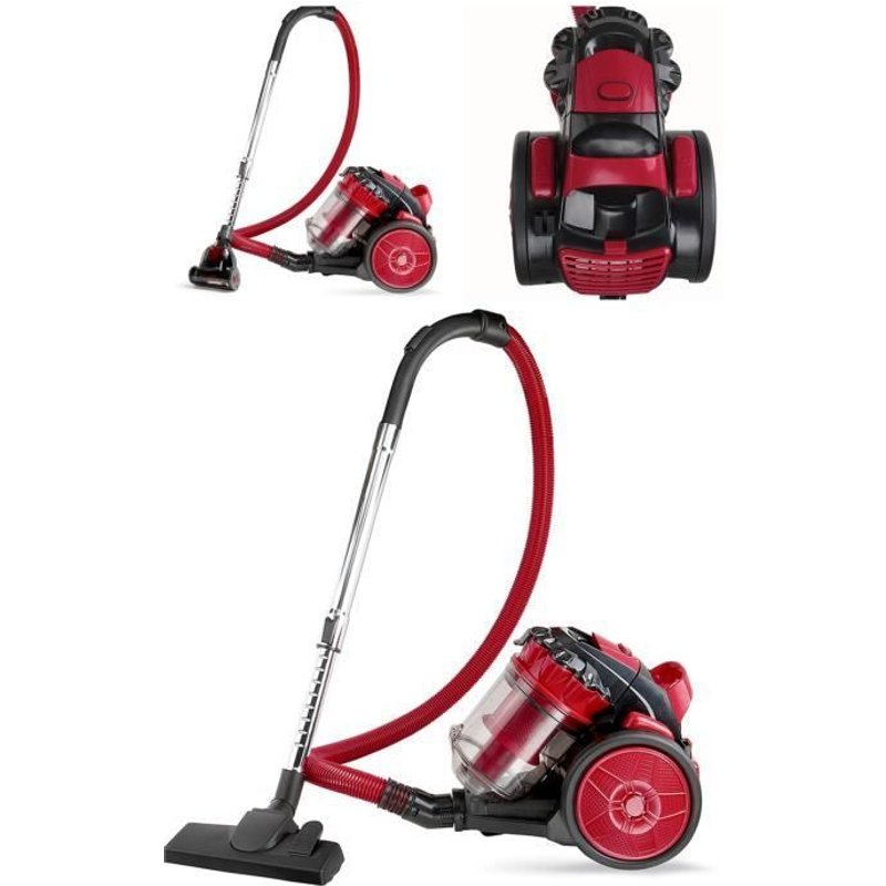 Aspirateur multi-cyclonique sans sac 700 W Design Capacité 1.5l Combi Brosse Rayon d?action 6 m Filtre à air HEPA ROUGE/NOIR Double