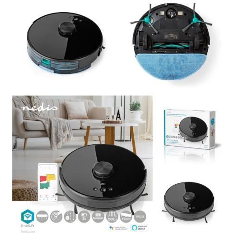 Aspirateur Robot Navigation par laser Wi-Fi Capacité du réservoir Collection: 0.6 l Recharge automatique Diam: 330 mm Noir Android?