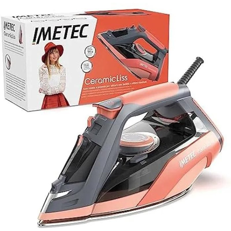 Imetec Ceramicliss, fer à vapeur, léger, maniable, protection anti-calcaire, 180 g de vapeur, semelle coulissante en céramique,