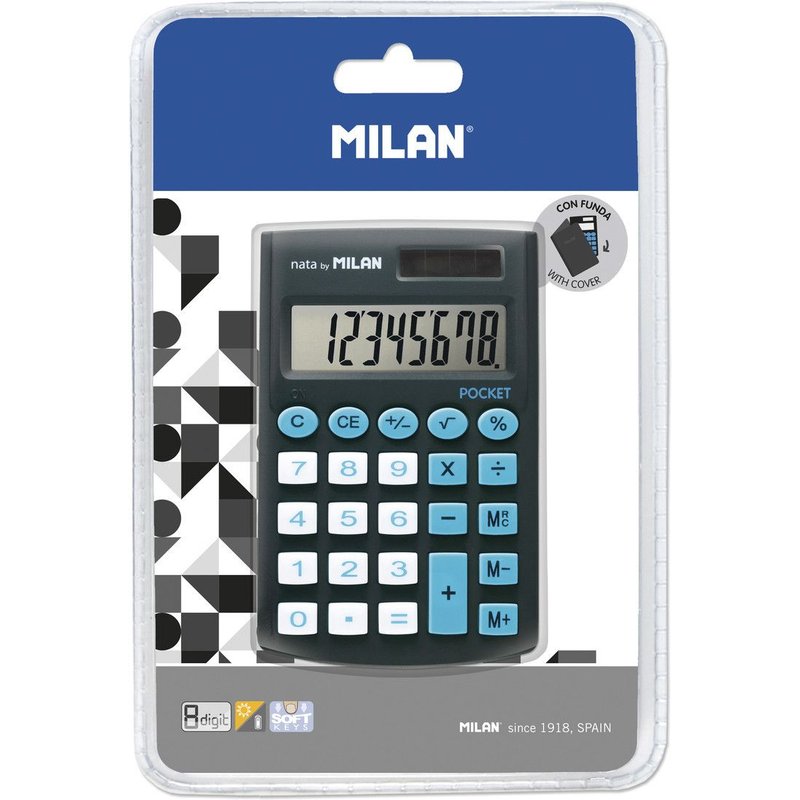 Calculatrice de poche - Noir - 8 chiffres - Avec étui de protection - Milan