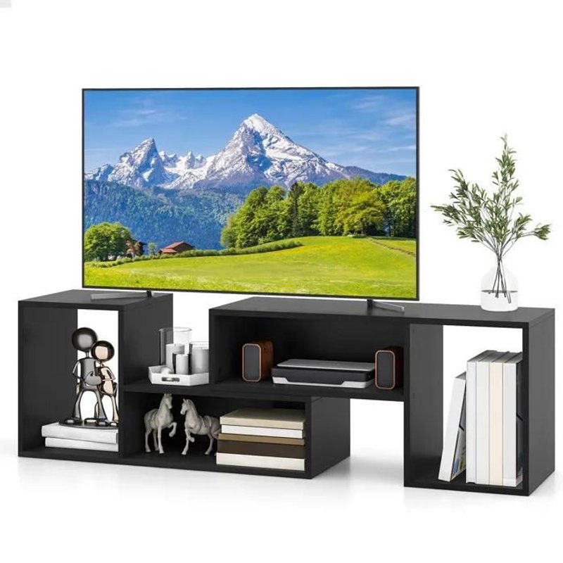 Costway 60" Meuble Tv 2 Pcs Modulaires, Meuble Tv Angle Pour Recoin, Combination Libre, Meuble Tv Angle Pour Salon, Chambre Noir