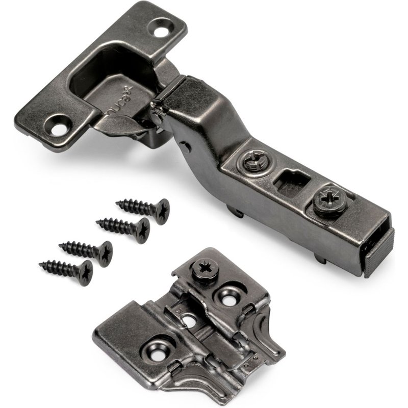 Emuca Kit charnière coudée pour montage rentrant X91 avec fermeture amortie et embase à visser, Titane, Acier, 20 ut.