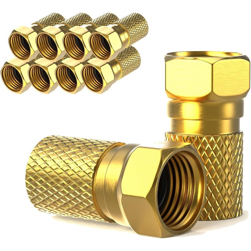 Connecteur F 7mm Fiche F 10 pièces dorées Joint en Caoutchouc Ecrou Large pour câble d'antenne coaxial Câble coaxial Sat Installations BK LNB Satellite à Visser(Q697)