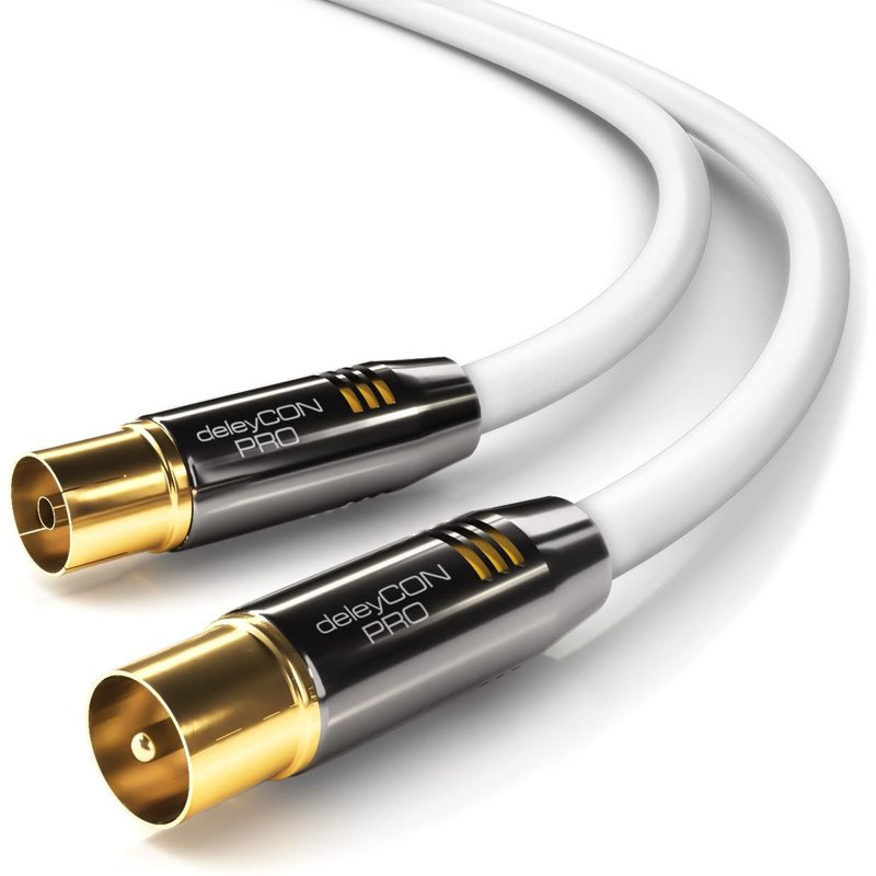 12,5m TV Câble D'antenne Câble Coaxial Câble TV HDTV FULL HD - Fiche TV pour TV Femelle - Connecteur Métallique - Analogique Digitale - Blanc(Q954)