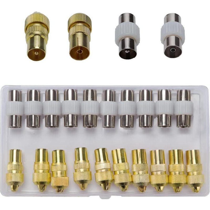 5 Ensembles Connecteurs D'antenne,5 x Femelle et 5 x Mâle Adaptateur de Connecteurs de Câble Coaxial D'antenne TV,Câble RF TV Prise de Connecteur D'antenne,Coupleur Coaxial,Or(Q558)
