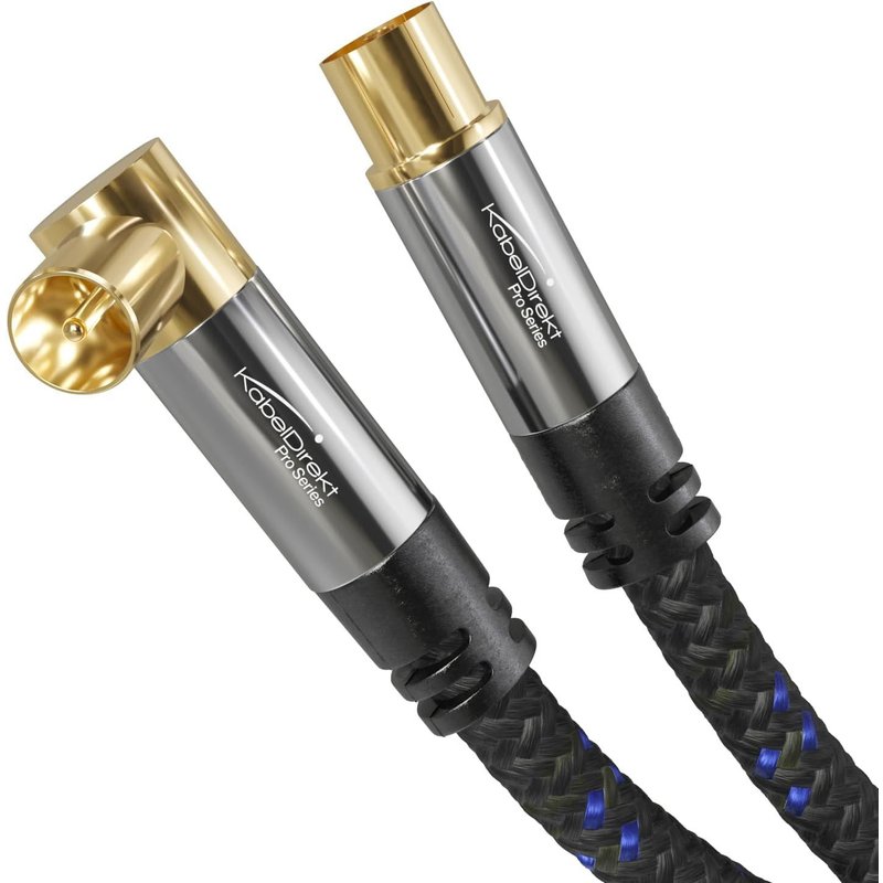 Cable antenne HDTV 1 m (75 ohms,connecteur M coaxial coudé (90°) tressé & connecteur coaxial droit F,câble pour TV,television,radio,DVB-T2,DVB-S,connecteur coudé)(Q373)