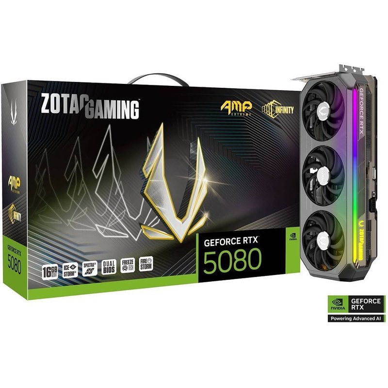 ZOTAC GAMING GeForce RTX 5080 AMP Extreme INFINITY - Carte graphique - GeForce RTX 5080 - 16 Go GDDR7 - PCIe 5.0 x16 - 3 x DisplayPort, HDMI