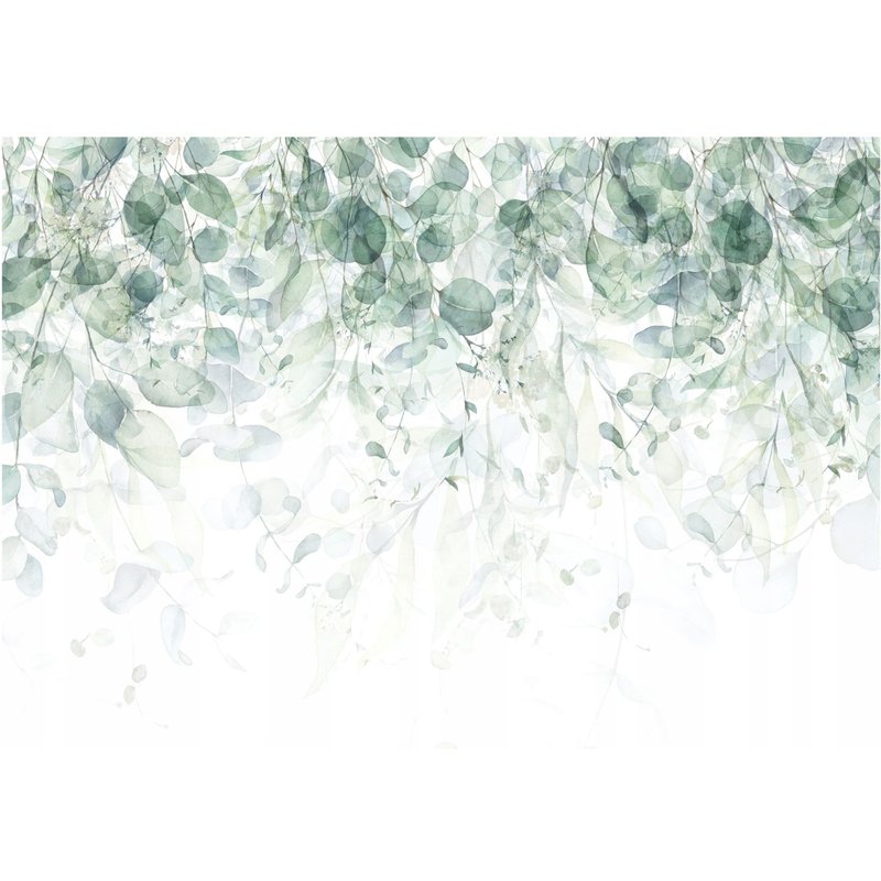 Papier Peint Feuilles Vert Blanc Intissé Panoramique 350x250 cm - Colle Inclus - Chambre et Salon - Moderne Papier Peint