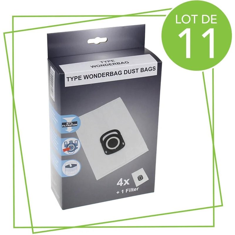 Lot de 11 boîtes de 4 sacs + 1 filtre HYGIENE+ Aspirateur (ZR200520 MOULINEX ROWENTA TEFAL)