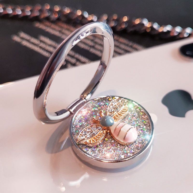 Support De Téléphone En Métal Multifonctionnel Pour Femmes Avec Anneau Lazy Creative Design Style Honeycomb Couleur Argent Élégant