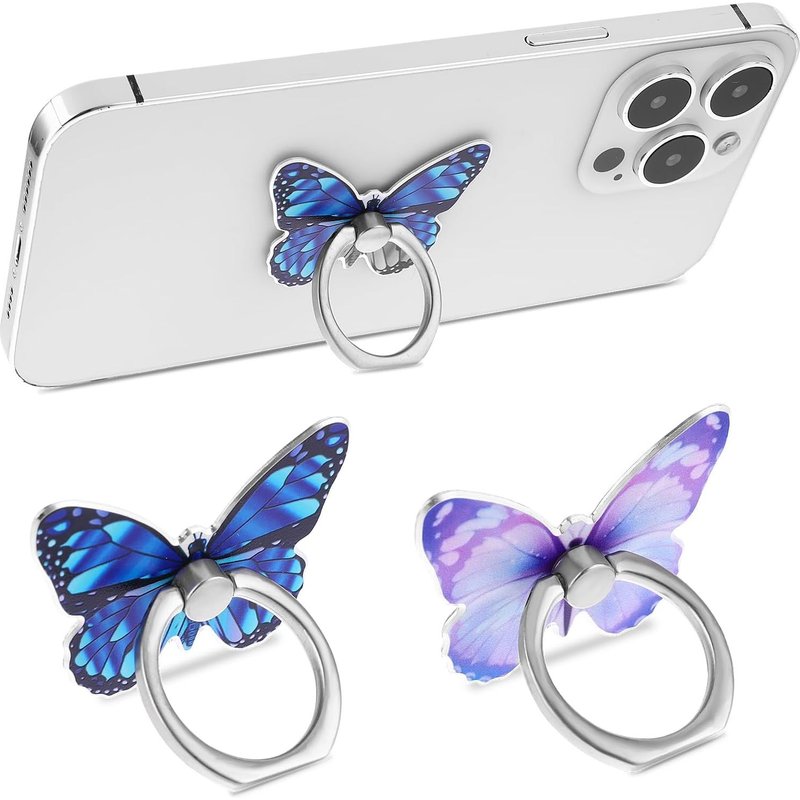 Lot De 2 Anneaux De Support De Téléphone Portable En Alliage De Zinc Avec Rotation À 360 ° - Motif Papillon - Béquille Universelle - Compatible Avec Tous Les Smartphones(Q412)