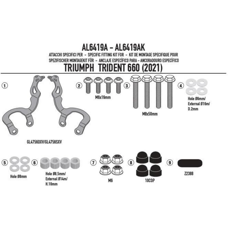 Kit fixation Givi pour saute vent 100AL, 100ALB, 140A, 140S Triumph 66