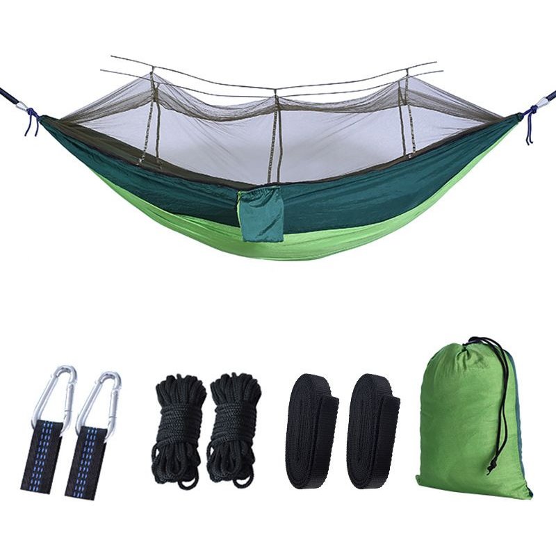 Lit De Suspension Anti-Moustiques Pour L'extérieur Lit De Camping En Nylon Pour Deux Personnes Avec Corde À Lits De Couleur Vert Fruitée Et Vert Painté Dimensions 260*140cm