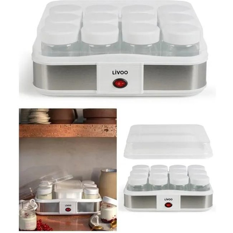 Yaourtière fromagère digitale 1L2 Programmable 21.5W 12 pots en verre avec couvercle à visser