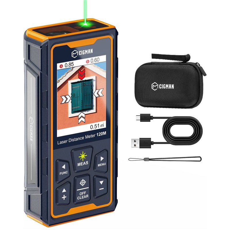 Outil de mesure laser CIGMAN CD-120G avec caméra 4X, technologie P2P, IP68, écran IPS 2,4 pouces