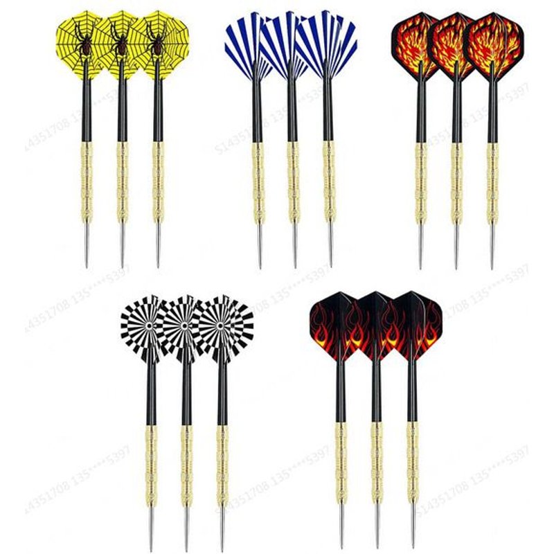Fléchettes de Sauter Jinghui 15 pièces Lot de 14g Plaqué Cuivre Darts de Loisirs pour Divertissement Longueur Totale 152mm Diamètre du Targe 15 Avec Boîte en Papier