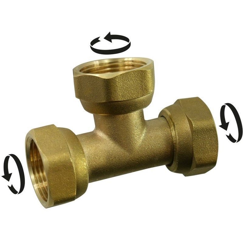 TĂ© triple Ă visser laiton F 20 x 27 pour tube en cuivre