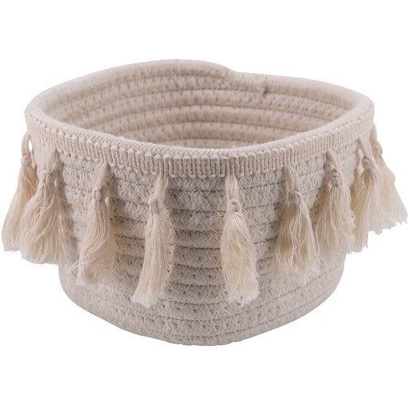 Panier Boheme en coton, H.11 x L.16 x P.16 cm blanc