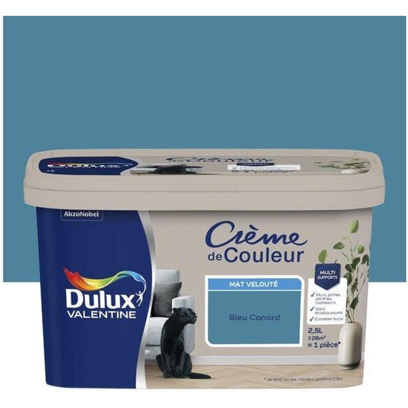 Peinture intérieure couleur Crème De Couleur Dulux Valentine mat bleu canard 2.5L