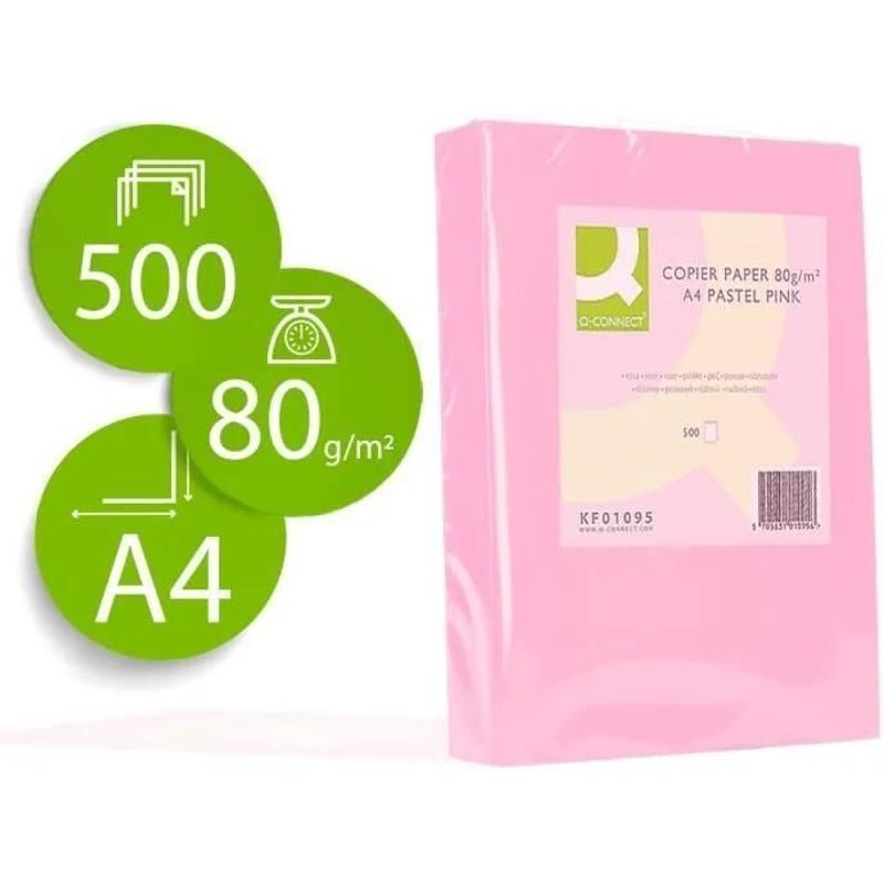 Papier multifonction - q-connect - A4 - 80g/m2 - Unicolore rose - Ramette 500 feuilles