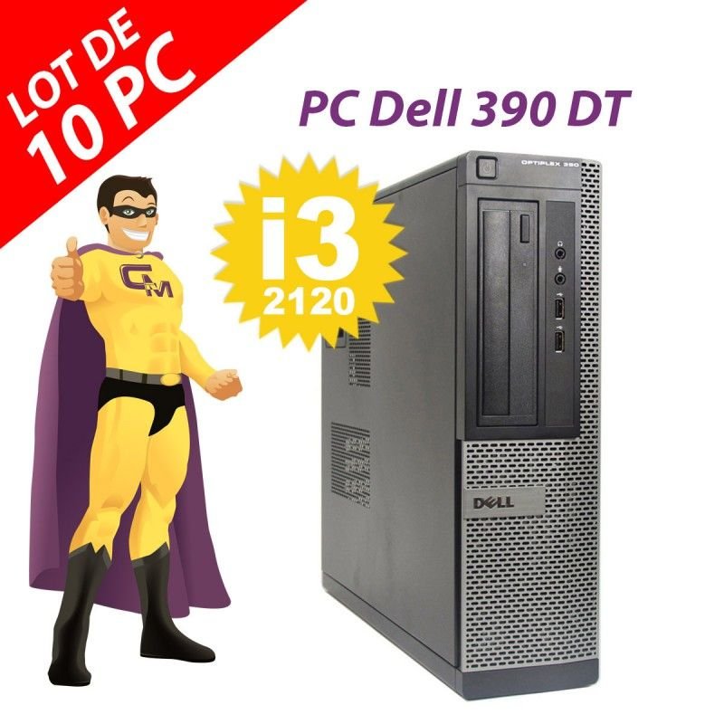 Lot x10 PC Dell OptiPlex 390 DT i3-2120 RAM 4Go Disque 250Go HDMI Windows 10