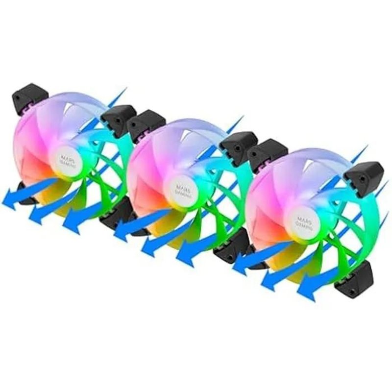 Ventilateurs - MARS GAMING - MF-3AR - Éclairage ARGB 360° - Pales Inversées - Technologie FDB