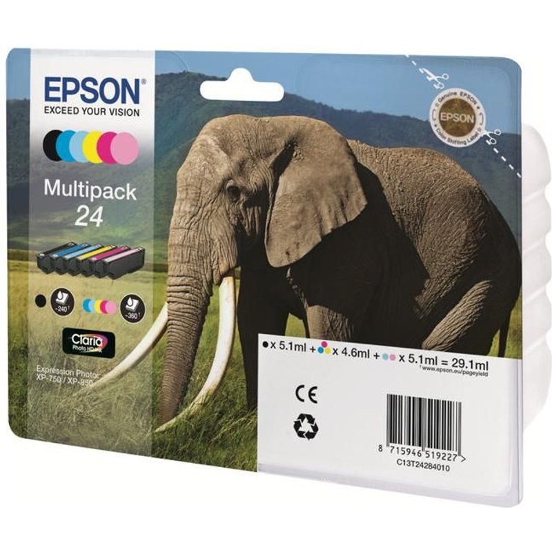 Epson 24 Multipack - Pack de 6 - noir, jaune, cyan, magenta, magenta clair, cyan clair - original - blister - cartouche d'encre - pour Expression Photo XP-55, 750, 760, 850, 860, 950, 960;...