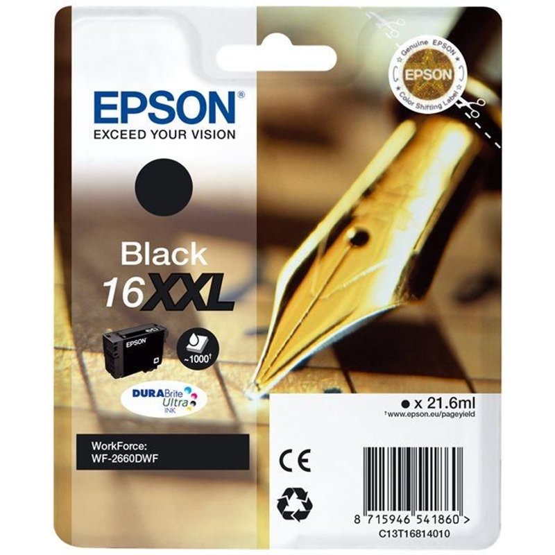Epson 16XXL - 22 ml - XL - noir - original - emballage coque avec alarme radioélectrique/ acoustique - cartouche d'encre - pour WorkForce WF-2660DWF