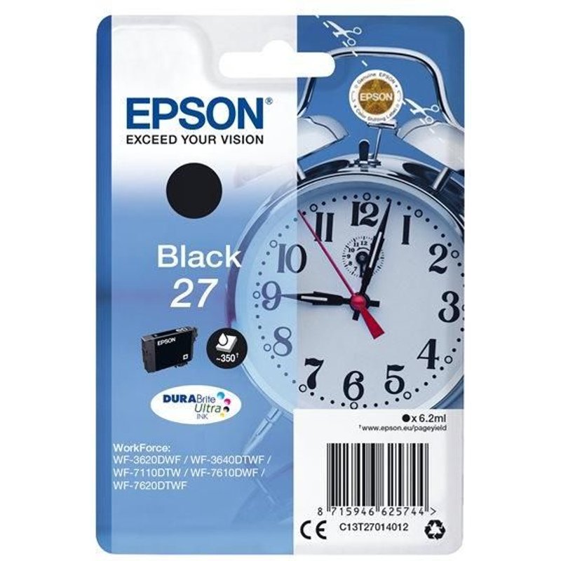 Epson 27 - 6.2 ml - noir - original - emballage coque avec alarme radioélectrique/ acoustique - cartouche d'encre - pour WorkForce WF-3620, WF-3640, WF-7110, WF-7610, WF-7620, WF-7715, WF-7720